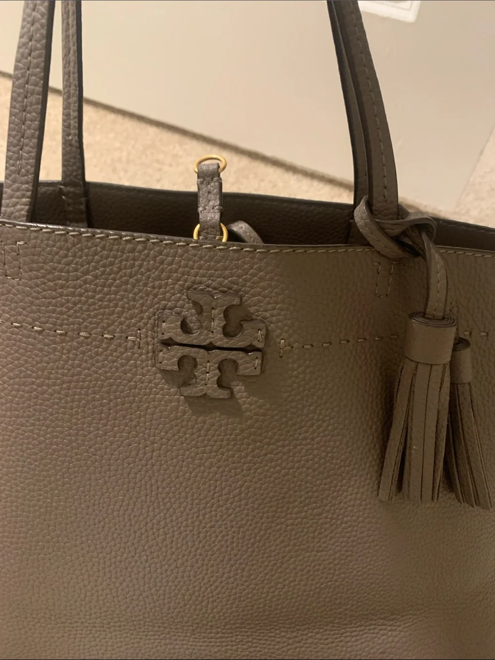 Tory Burch Pebbled Leather Tote in Taupe